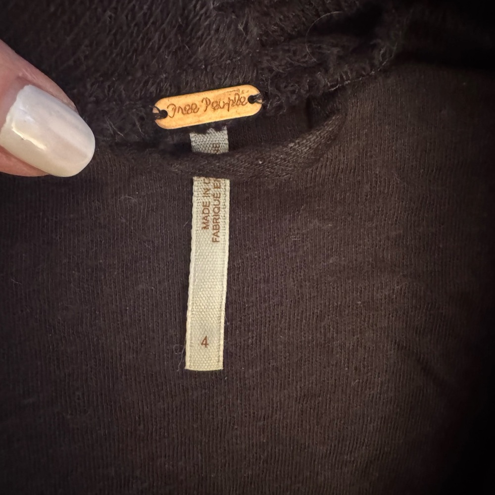 Free People Women's Black Jean Jacket with crochet material in center. - Picture 6 of 11